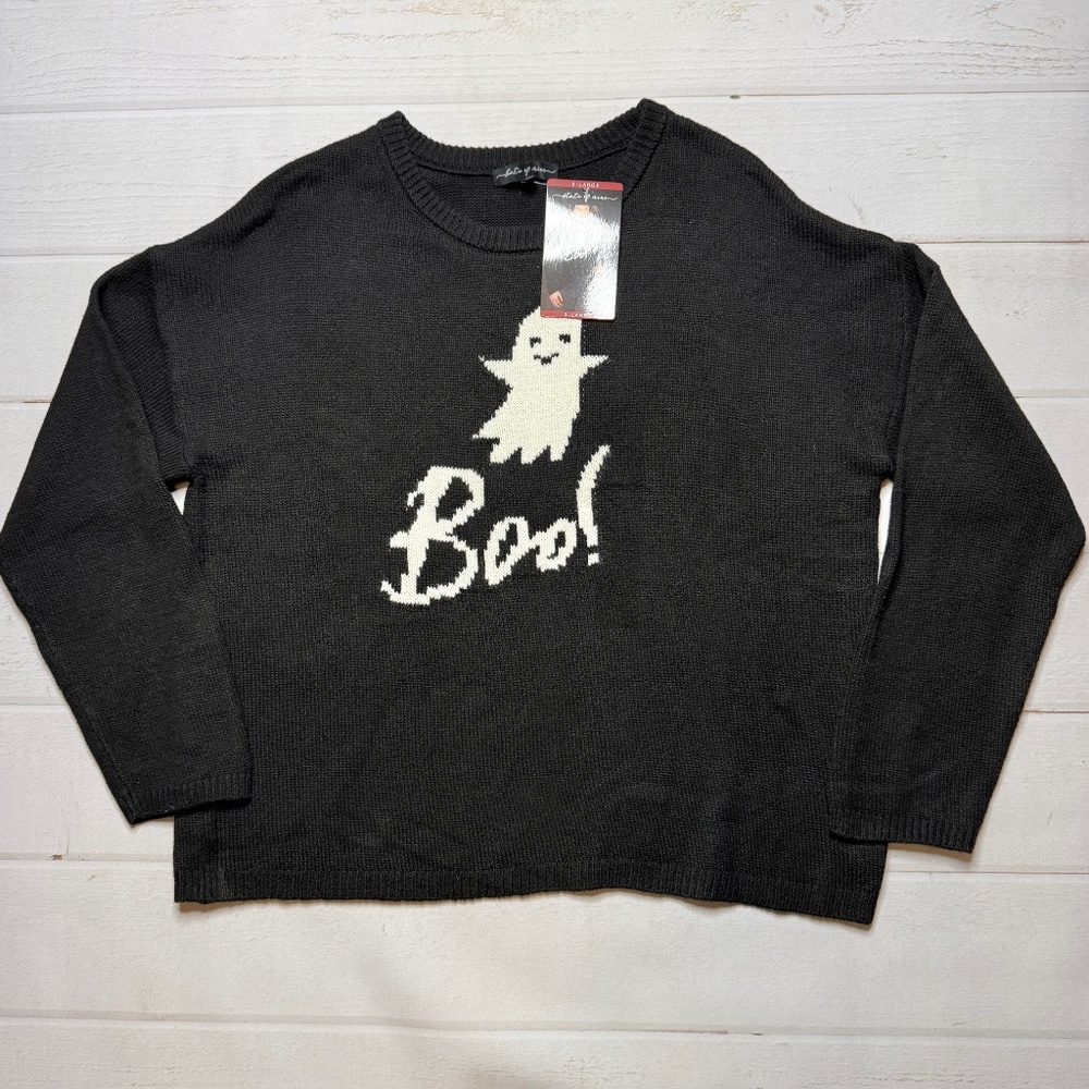 NWT - State Of Mind - Women’s Black Ghost “BOO” Sweater - Size X-Large.